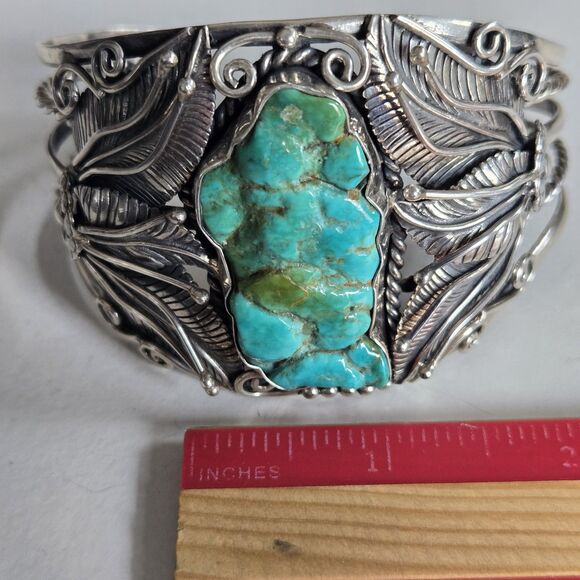 Vintage Navajo Sterling Turquoise Nugget Cuff Bracelet Royston Style Heavy 69gm - Picture 12 of 16